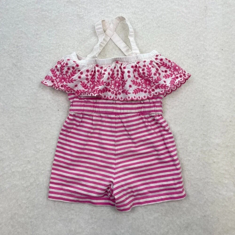 Hanna Andersson Pink Cotton Summer Stripes Romper Size 3T